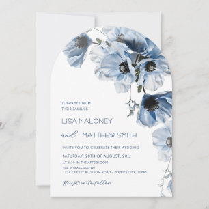 Blue Flowers White Wedding Invitation