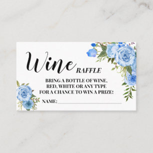 Blue Flowers Wine Raffle Ticket Bridal Shower card
