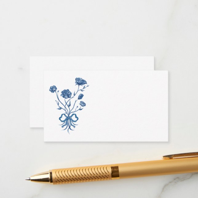 Blue Flowers With Bow Enclosure Card (Front/Back In Situ)