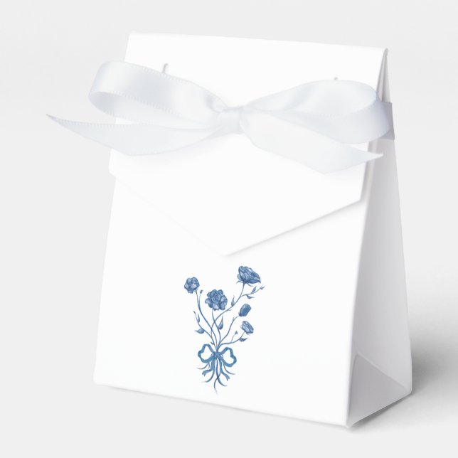 Blue Flowers With Bow  Favour Box (Front Side)