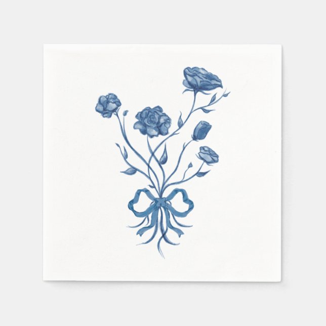 Blue Flowers With Bow Paper Napkins (Front)
