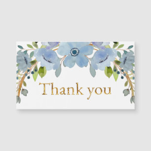 Blue flowers with Elegant Gold Script Thank you