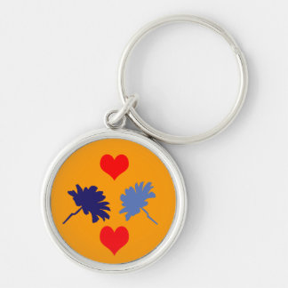 Blue Flowers with Red Hearts Keychain