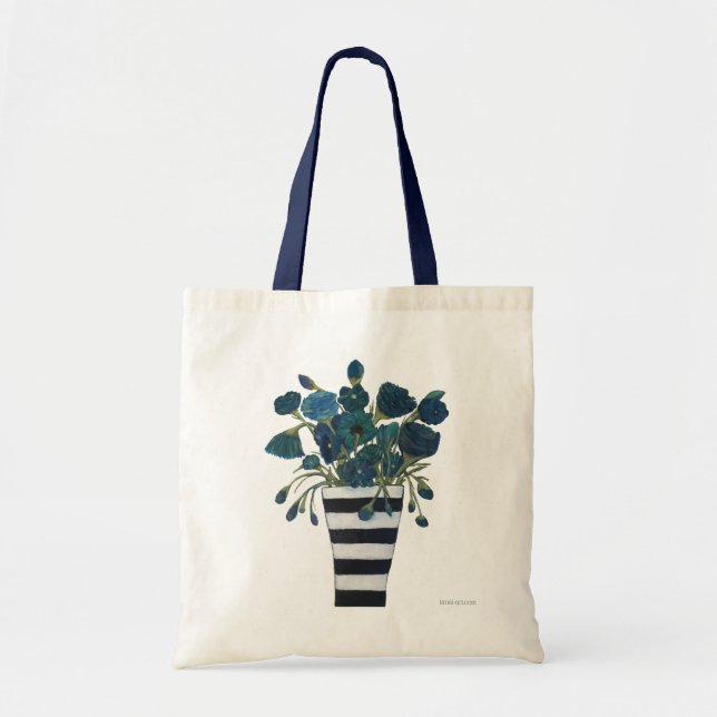 Blue Flowers with Striped Vase Fine Art Tote Bag (Front)