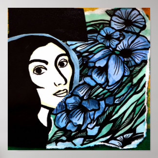 Blue Flowers Woman Collage Floral Flower Garden Poster