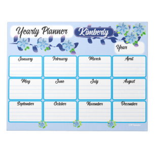 Blue Flowers Yearly Planner Notepad