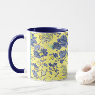 Blue Flowers Yellow Mug