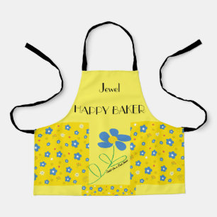 Blue Flowers Yellow Pattern Apron