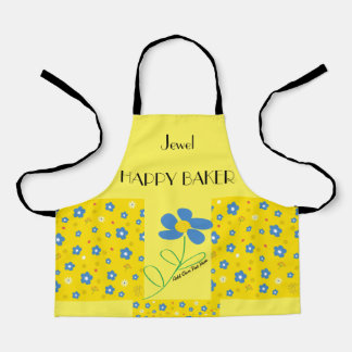 Blue Flowers Yellow Pattern Apron