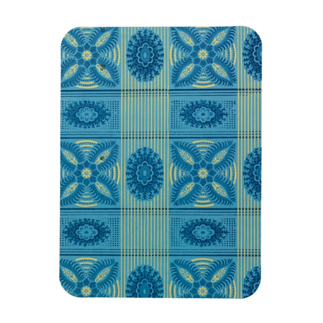 Blue  flowers yellow stripes vintage art Pattern  Magnet (Vertical)