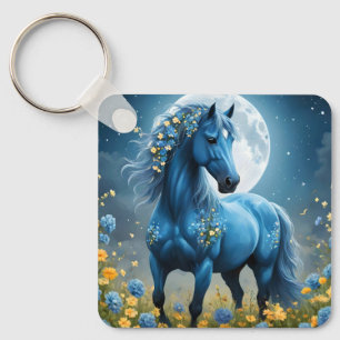 Blue Flowery Fantasy Horse, Key Ring