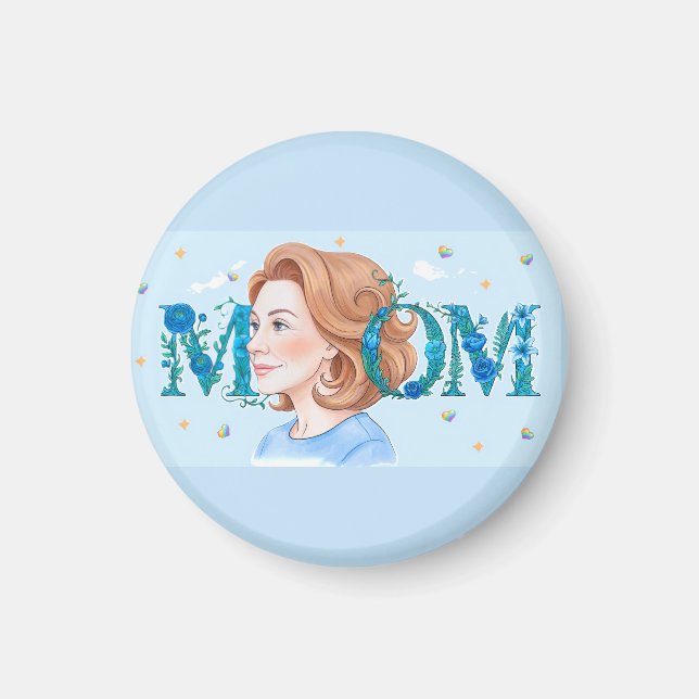 Blue Flowery Mom Magnet (Front)