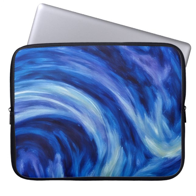 Blue Flowing Abstract Art Laptop Cover Sleeve (Front)