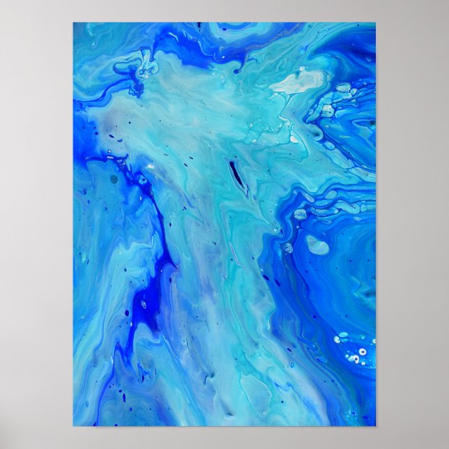 Blue Fluid Abstract Modern Marble Swirl Art Poster (Front)
