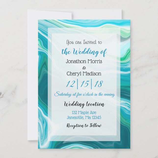 Blue Fluid Art Wedding   Invitation (Front)