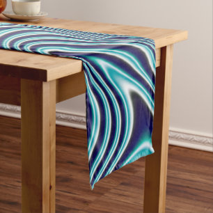 Blue Fluid Marbling Painting Short Table Runner