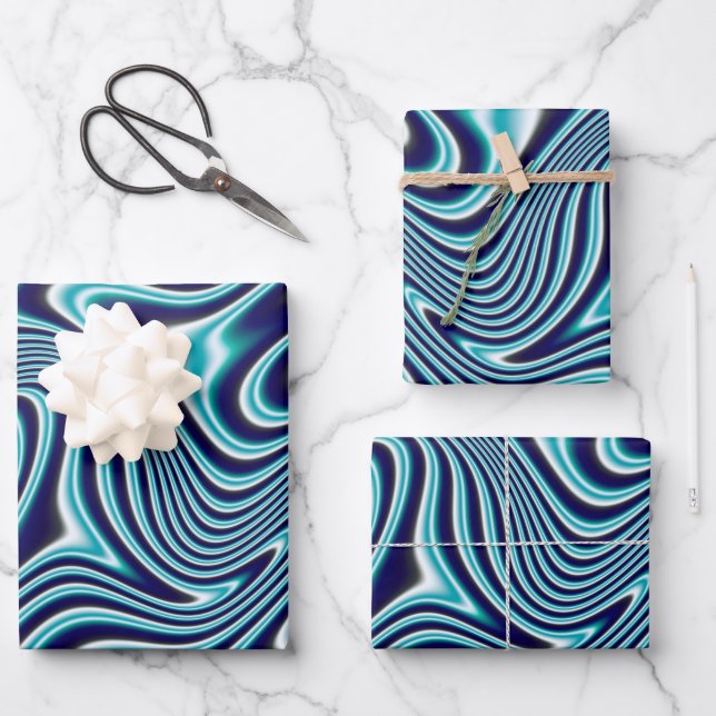 Blue Fluid Marbling Painting Wrapping Paper Sheet (Front)