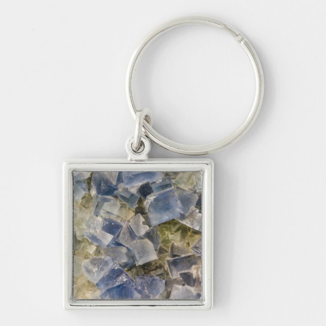 Blue Fluorite Crystals in Matrix Key Ring (Front)