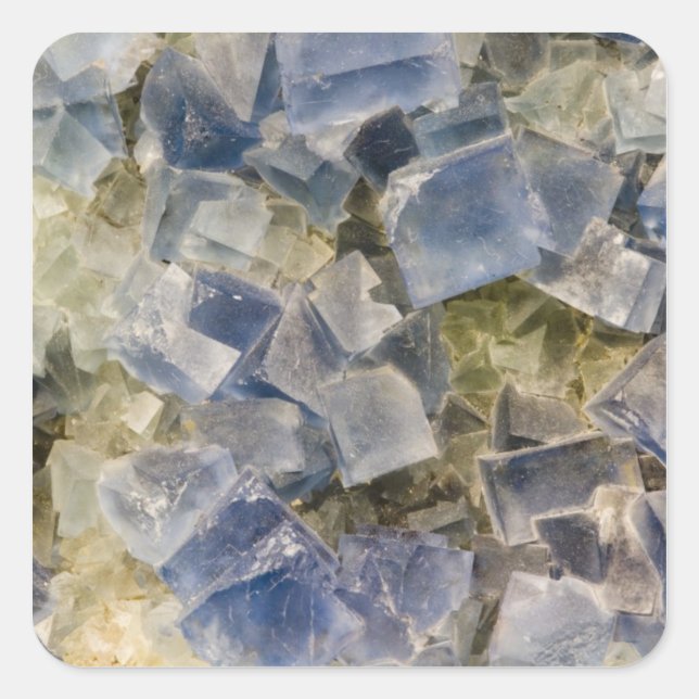 Blue Fluorite Crystals in Matrix Square Sticker (Front)