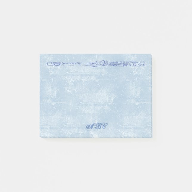 Blue Flute Line Drawing Custom Monogram Post-it Notes (Front)