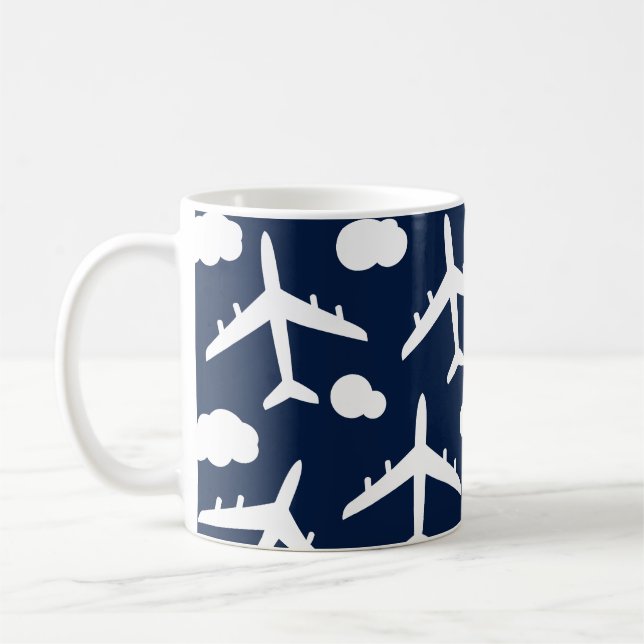 Blue flying aeroplanes aircraft pattern  coffee mug (Left)