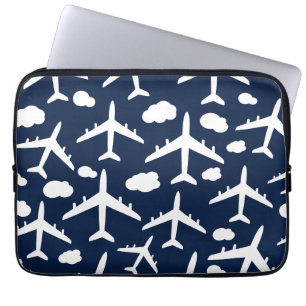 Blue flying aeroplanes aircraft pattern laptop sleeve