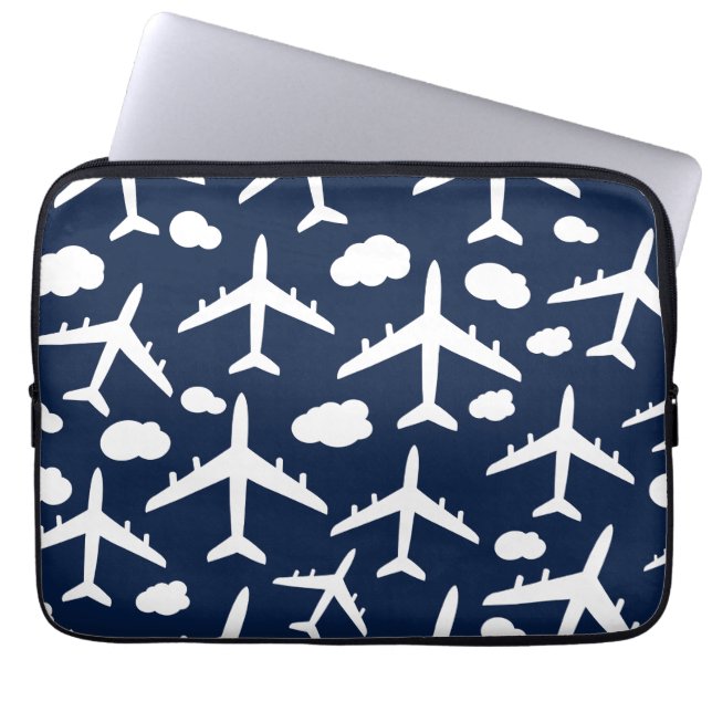 Blue flying aeroplanes aircraft pattern  laptop sleeve (Front)