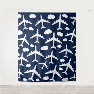 Blue flying aeroplanes aircraft pattern tapestry