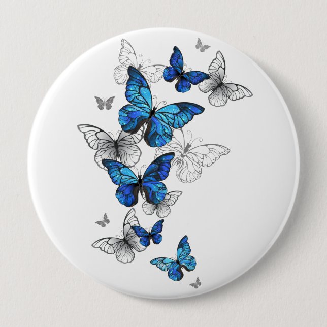 Blue Flying Butterflies Morpho 10 Cm Round Badge (Front)