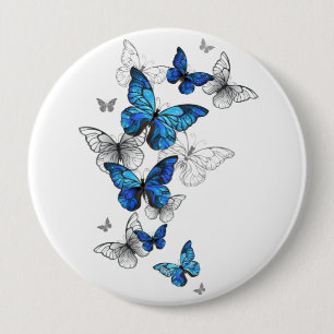 Blue Flying Butterflies Morpho 10 Cm Round Badge