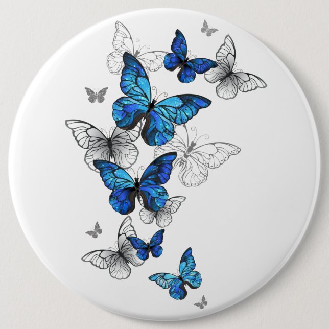 Blue Flying Butterflies Morpho 6 Cm Round Badge (Front)