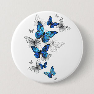 Blue Flying Butterflies Morpho 7.5 Cm Round Badge