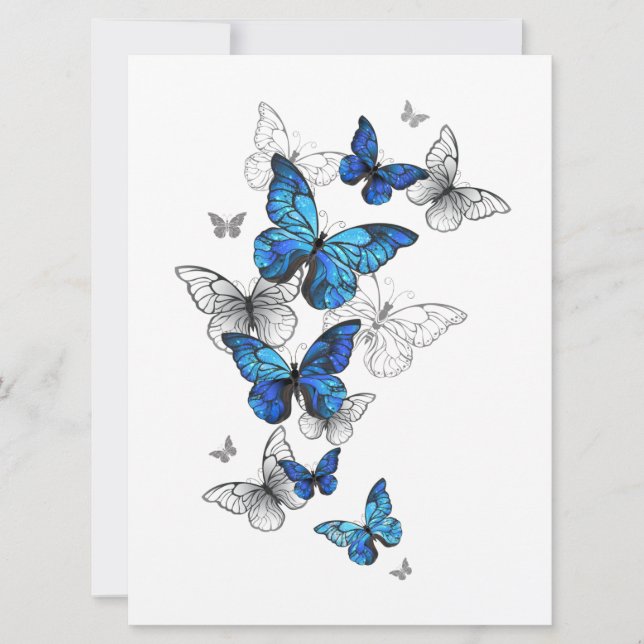 Blue Flying Butterflies Morpho Announcement (Front)