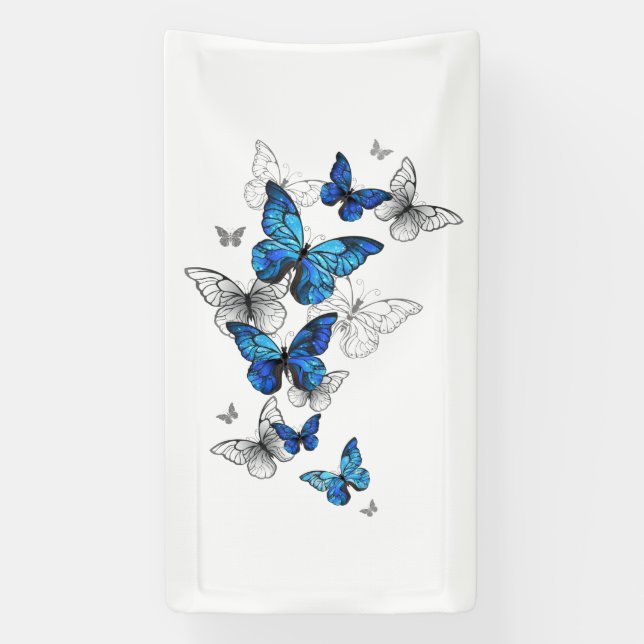 Blue Flying Butterflies Morpho Banner (Vertical)