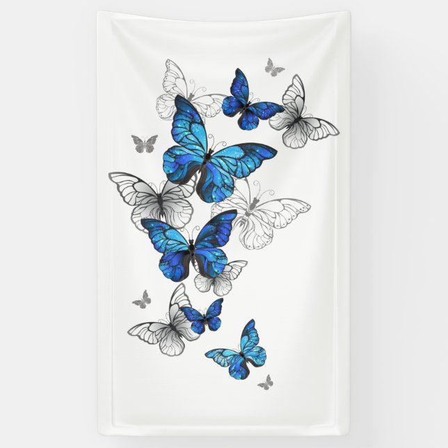 Blue Flying Butterflies Morpho Banner (Vertical)