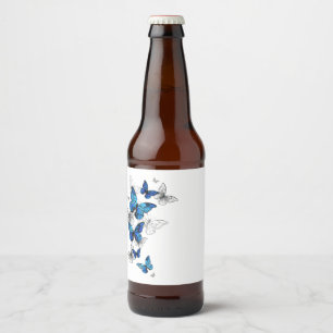 Blue Flying Butterflies Morpho Beer Bottle Label