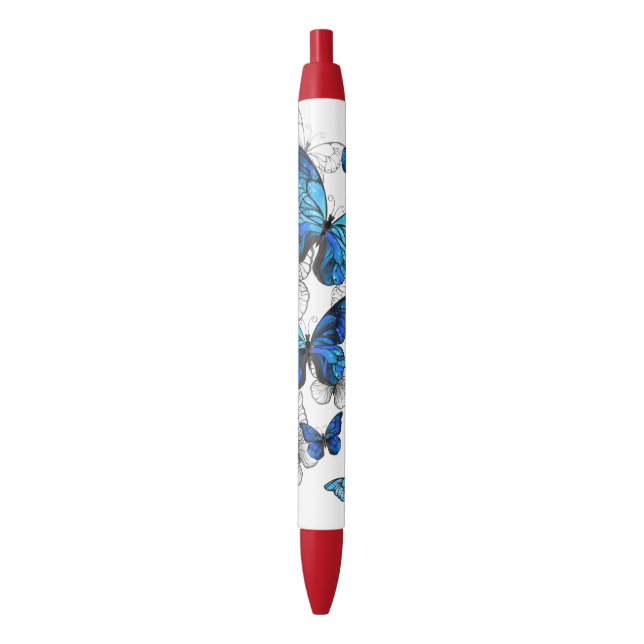 Blue Flying Butterflies Morpho Black Ink Pen (Front Vertical)