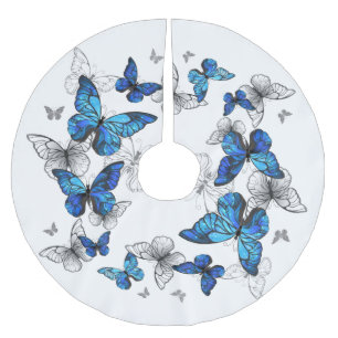Blue Flying Butterflies Morpho Brushed Polyester Tree Skirt