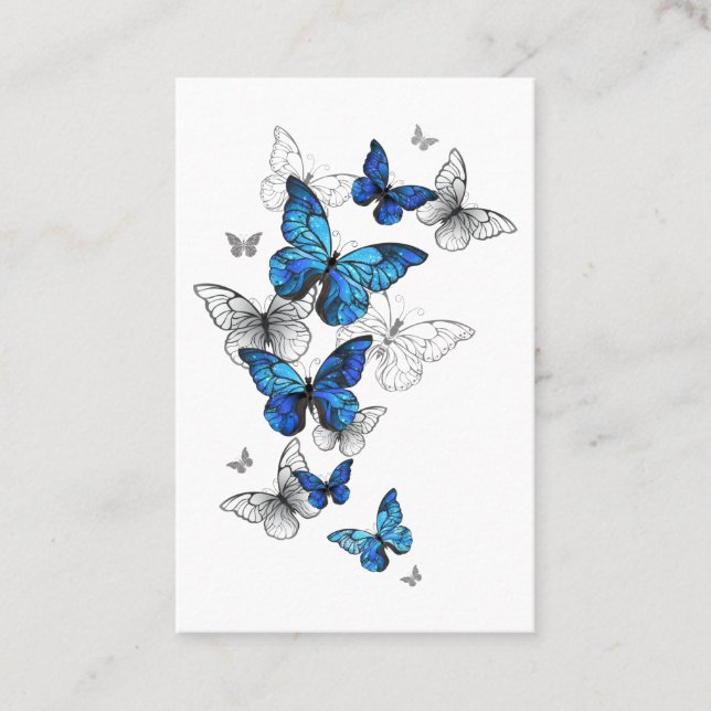 Blue Flying Butterflies Morpho Business Card (Front)