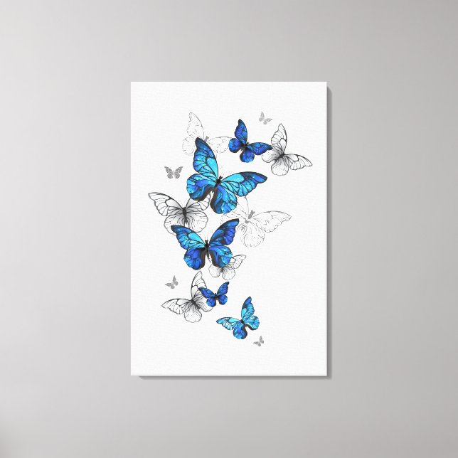 Blue Flying Butterflies Morpho Canvas Print (Front)
