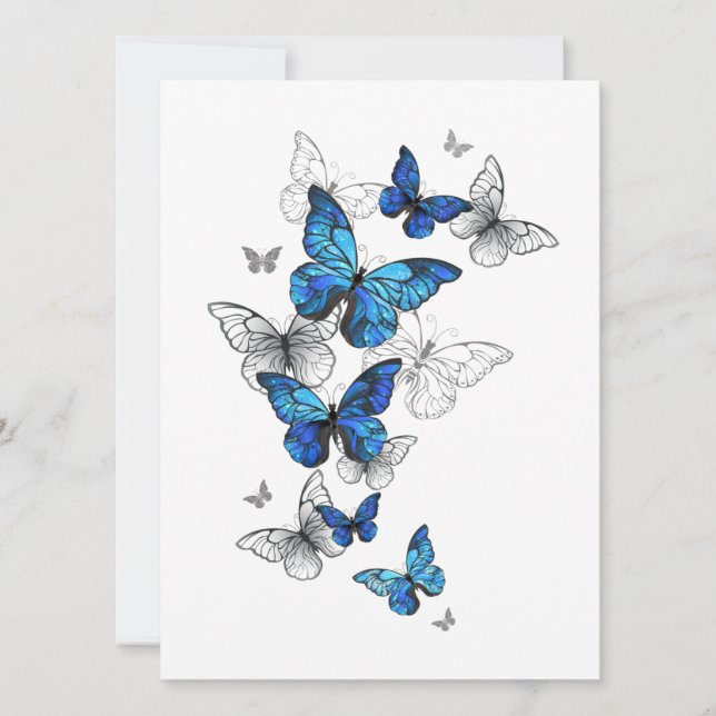 Blue Flying Butterflies Morpho Card (Front)