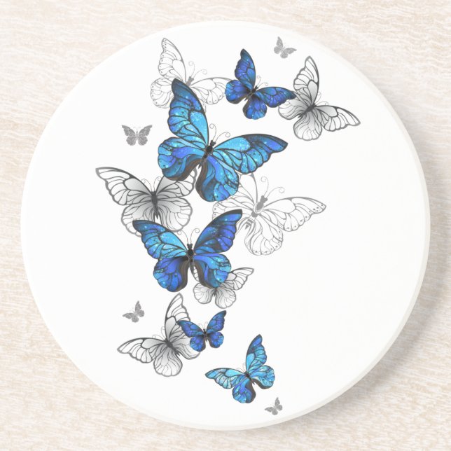 Blue Flying Butterflies Morpho Coaster (Front)