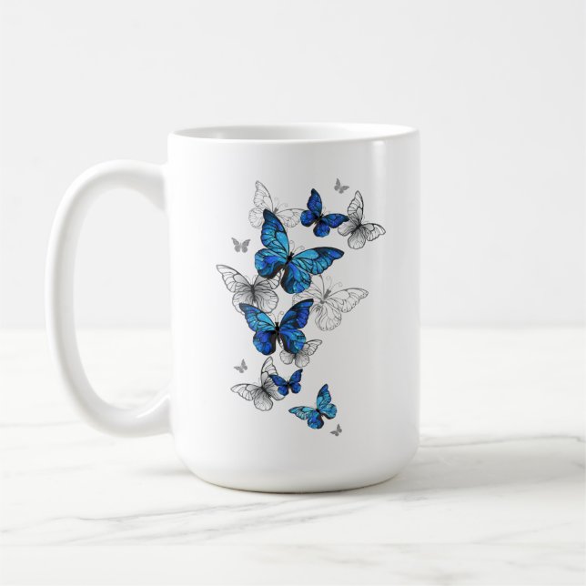 Blue Flying Butterflies Morpho Coffee Mug (Left)