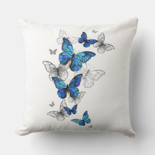 Blue Flying Butterflies Morpho Cushion