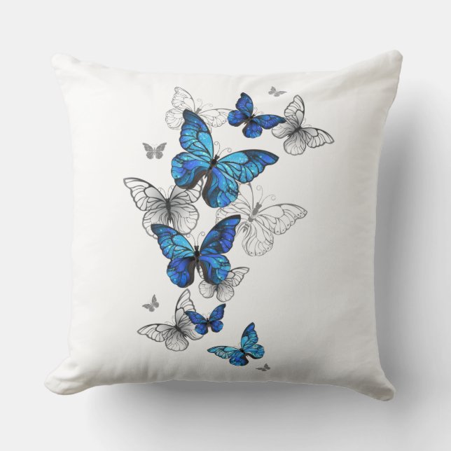 Blue Flying Butterflies Morpho Cushion (Front)