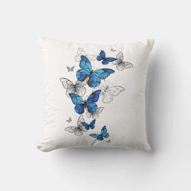 Blue Flying Butterflies Morpho Cushion (Front)