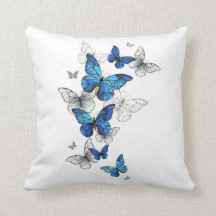 Blue Flying Butterflies Morpho Cushion