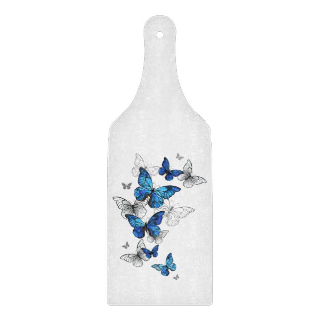 Blue Flying Butterflies Morpho Cutting Board (Front)