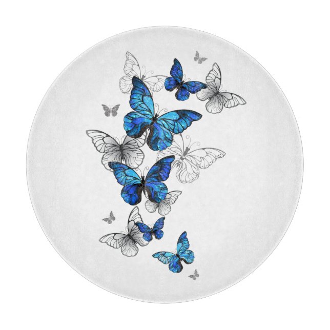 Blue Flying Butterflies Morpho Cutting Board (Front)