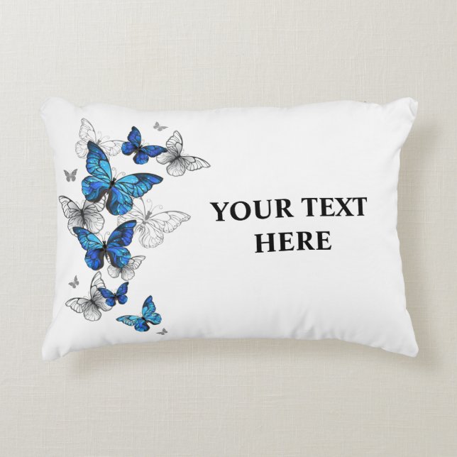 Blue Flying Butterflies Morpho Decorative Cushion (Front)